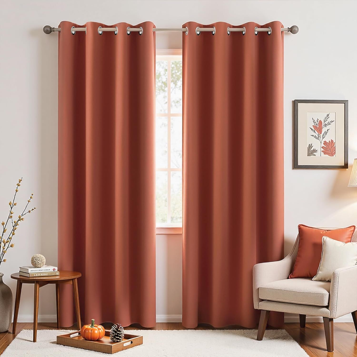 Burnt Orange Blackout Curtains for Living Room 2 Panels Set 84 Inches Long Grommet Thermal Black Out Window Drapes for Bedroom Patio Sliding Glass Door Vertical Blinds Home Office Decor,84 Inch Length