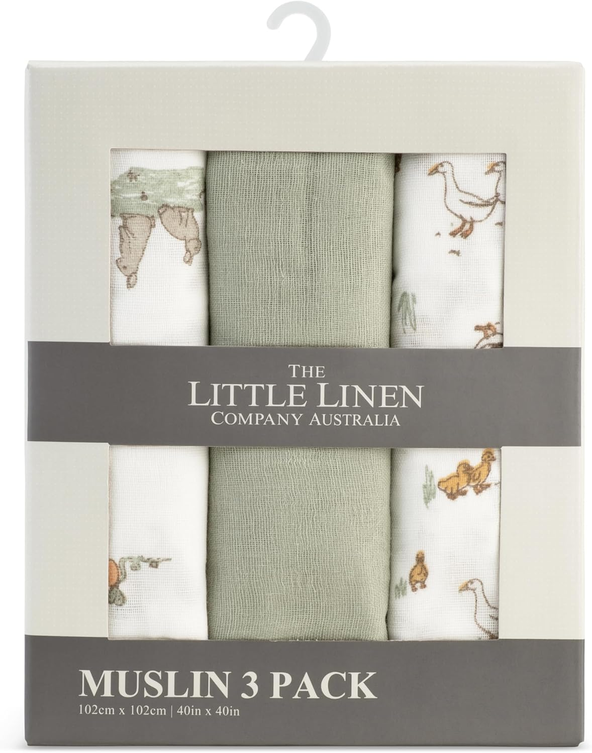 The Little Linen Company Baby Muslin Swaddle Wrap 3Pk - Farmyard Lamb