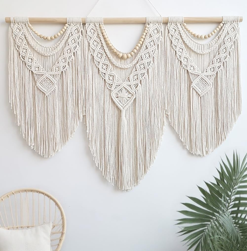 Large Handmade Boho Macrame Wall Hanging Tapestry - Chic Bohemian Woven Home Decor Art for Living Room, Bedroom, and Wedding Parties