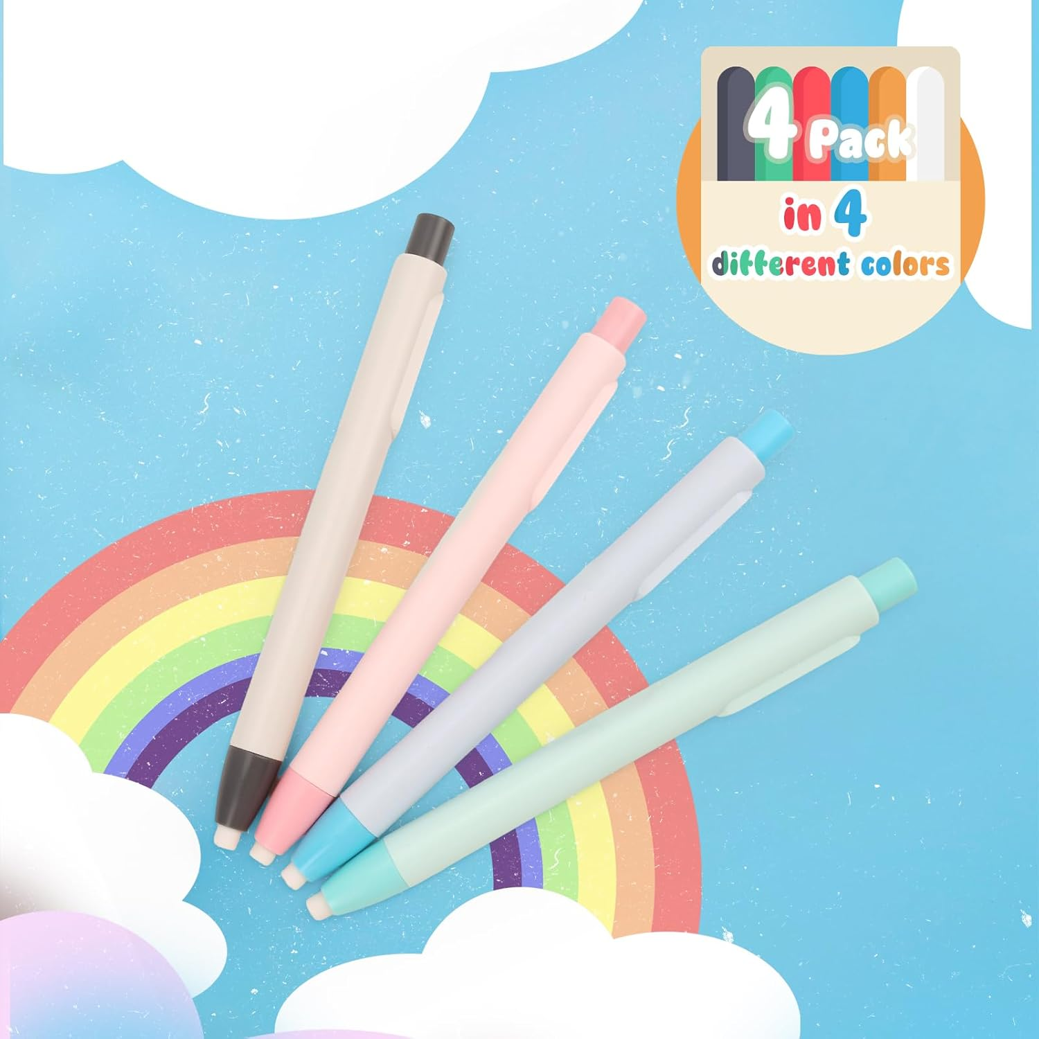 Viiotu Retractable Pen Style Eraser 4 Pack, Refillable Eraser Pen,Push Design Pencil Eraser for Kids,Great School Present for Children and Offices image number 4
