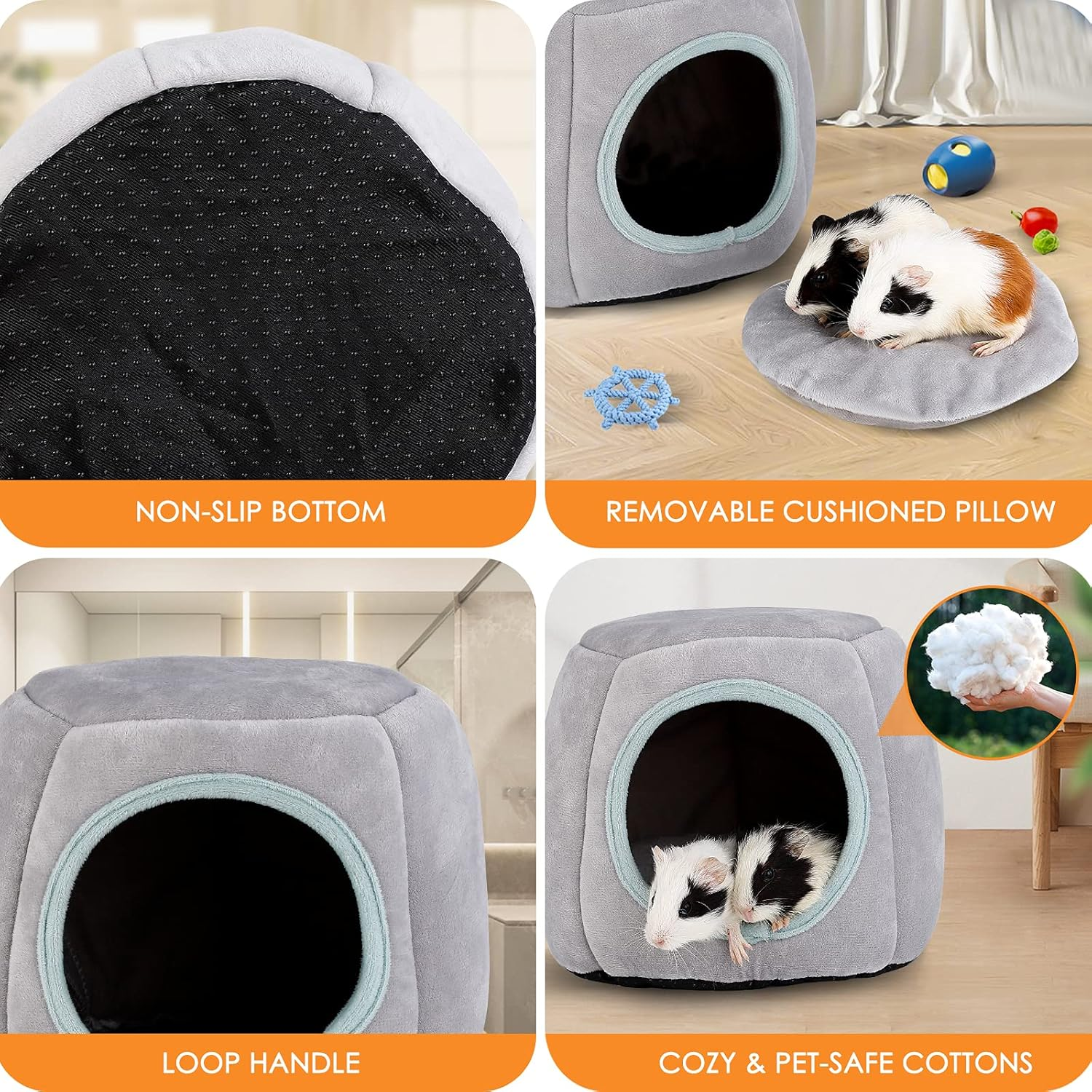 Guinea Pig Hideout - Guinea Pig Bed, Bunny Hideout, Rabbit Bed, Ideal Hides for Small Pets, Gray image number 2