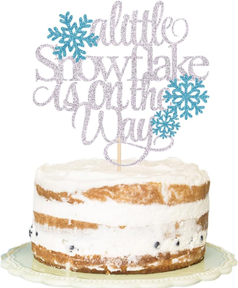 A Little Snowflake Is on the Way Cake Topper, Winter Wonderland Baby Shower Cake Decor,Snowflake Birthday Cake Toppers, Gender Reveal/Boy Girl Winter Birthday Party Decoration Supplies - Cheers To 2025 Cake Topper image number 2