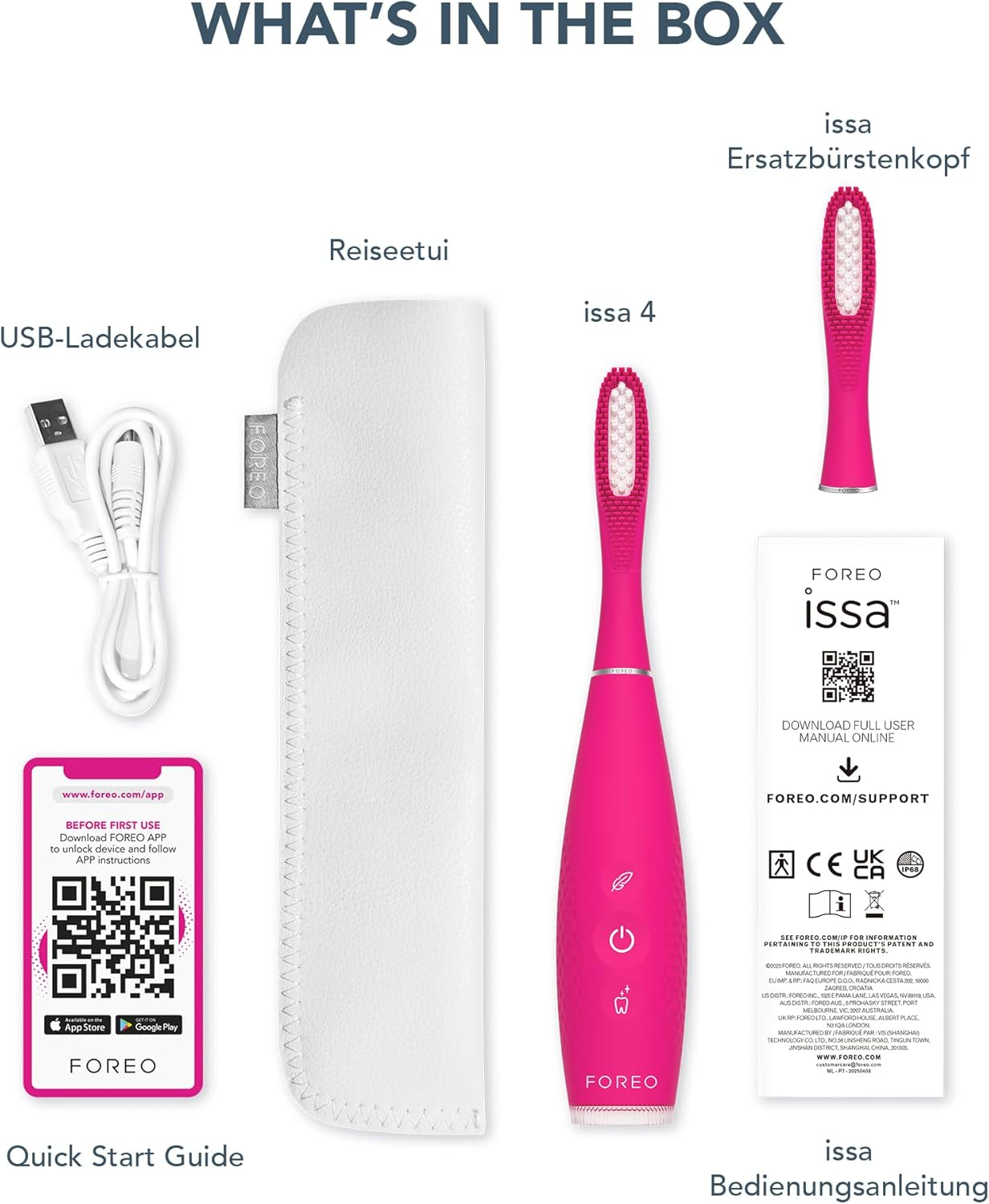 FOREO ISSA 4 Electric Toothbrush &ndash; 4-In-1 Rechargeable with Extra Brush Head, Soft Bristles, Long-Lasting Use, Gentle Cleaning - Fuchsia image number 3