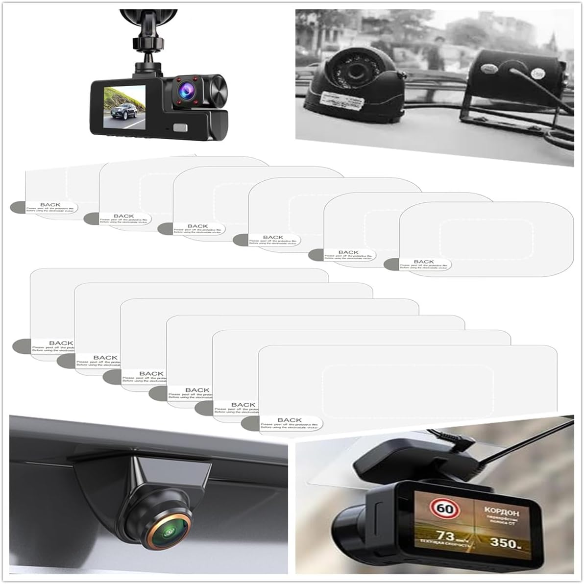 12Pcs Electrostatic Windshield Dashcam Stickers,Electrostatic Stickers for Dash Cam,Car Membrane, ETC Equipment image number 1