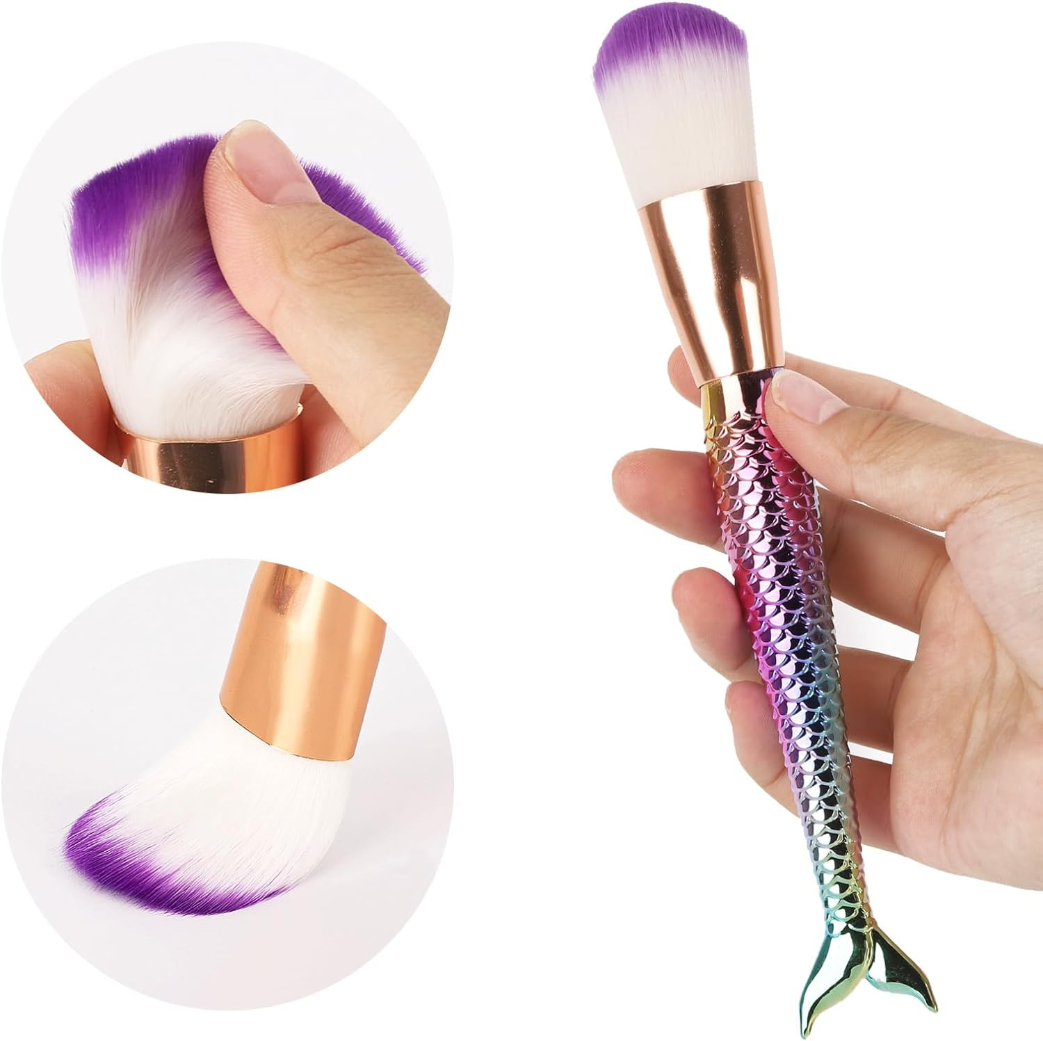 10 Pcs Mermaid Makeup Brushes, Premium Synthetic Foundation Powder Concealers Eye Shadows Blush Makeup Brush Set image number 5