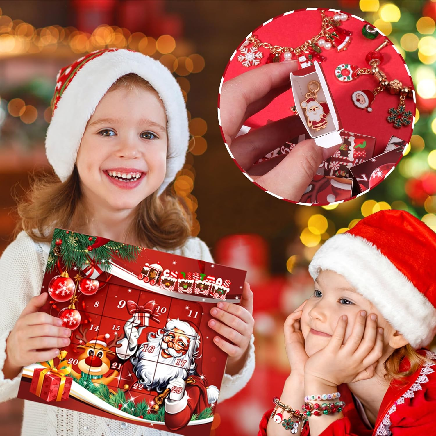 Wimarn Bracelet Making Kit for Girls,Christmas DIY Jewelry Sets with Beads Charms Bracelets & Necklace String, DIY Crafts Supplies Kits Gifts for Young Girls & Kids (24Pcs Christmas Elk & Gift Box) image number 4