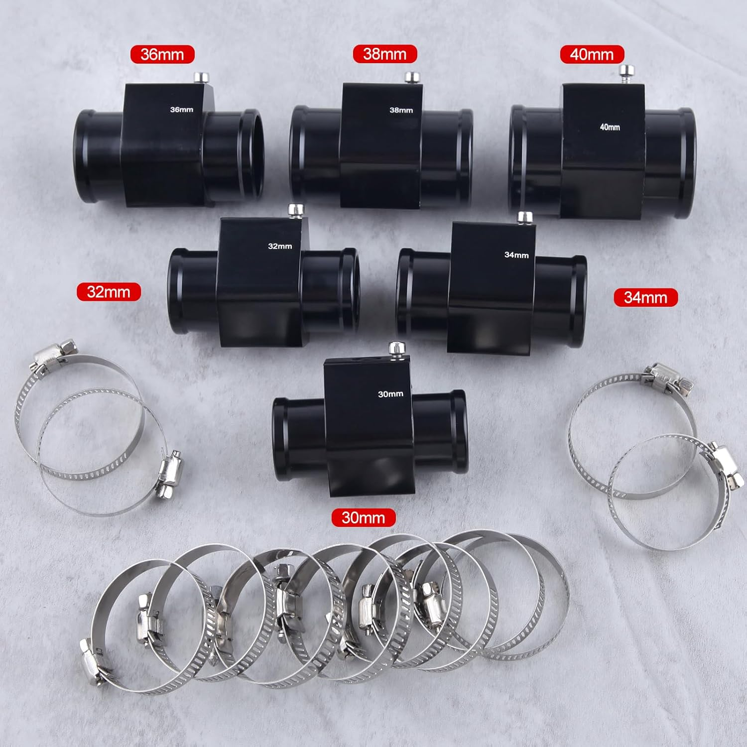 Aluminum Water Temperature Joint Pipe Connector 38Mm 1-1/2" Radiator Hose Sensor Gauge Adapter with 2 Hose Clamps Water Temp Meter Gauge Joint Pipe Temperature Sensor Adapter image number 4