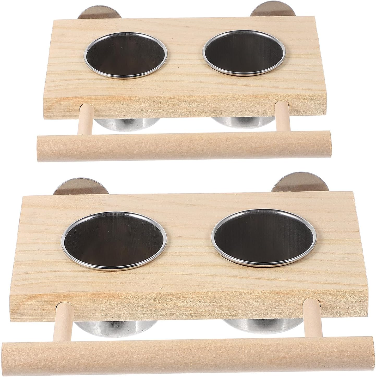 GRIRIW Parrot Food Bowl and Water Feeding Cups Set, 2Pcs Stainless Steel Pet Feeder with Stand, Small and Large Sizes for Bird Cage Accessories, Suitable for Parrots and Small Birds image number 1