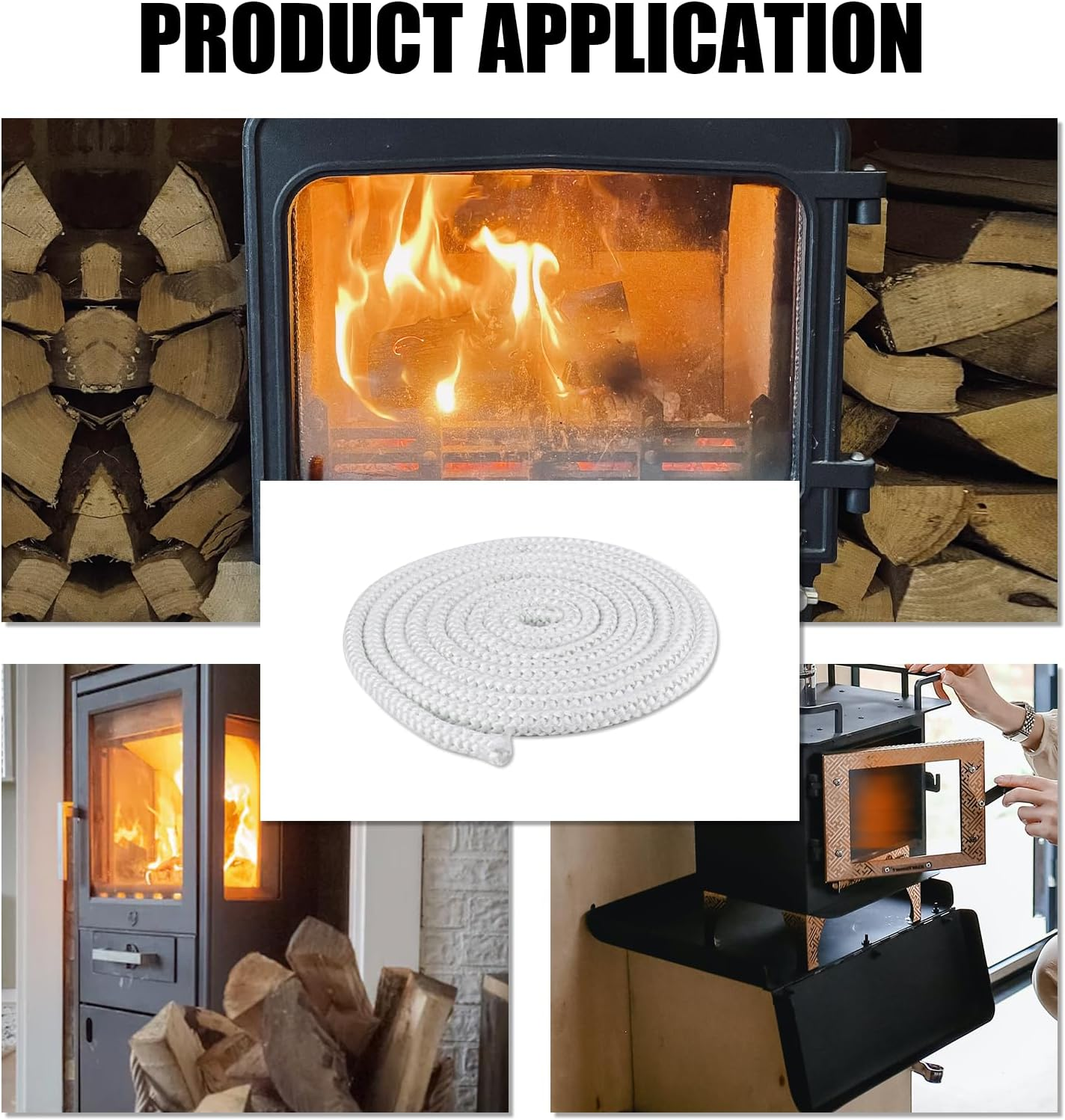 Fireplace Seal Rope, 0.39Inx9.84Ft Graphite Impregnated Fiberglass Rope Seal Gasket Replacement Wood Stove Door Gasket for Fireplaces Stoves Wood Burning (White)