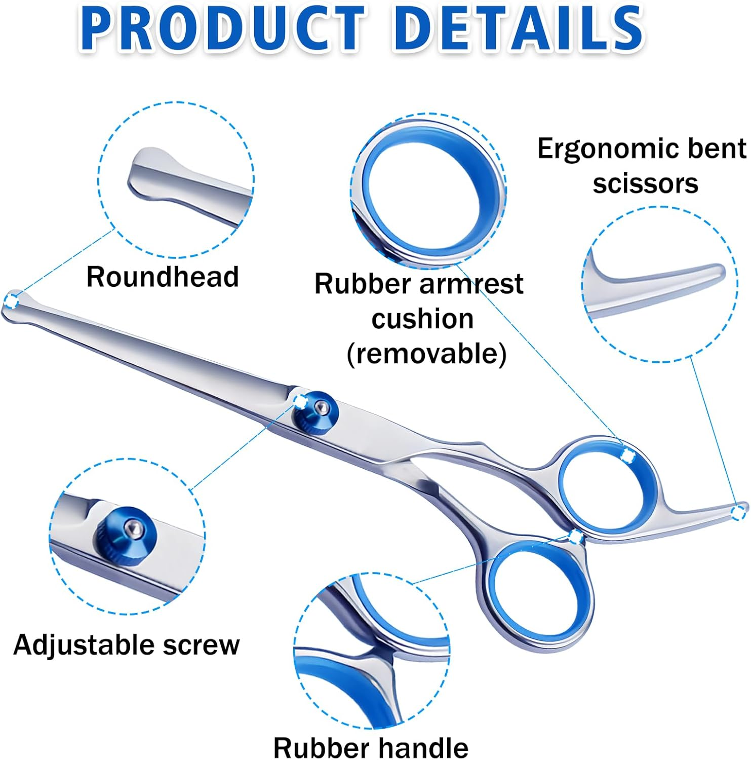 Scissors Hair Cutting Scissors for Dogs Dog Scissors Fur Scissors Professional Fur Scissors Safe Scissors with round Head and Curved Cutting Surface for Grooming Dogs, Cats and Pets image number 3