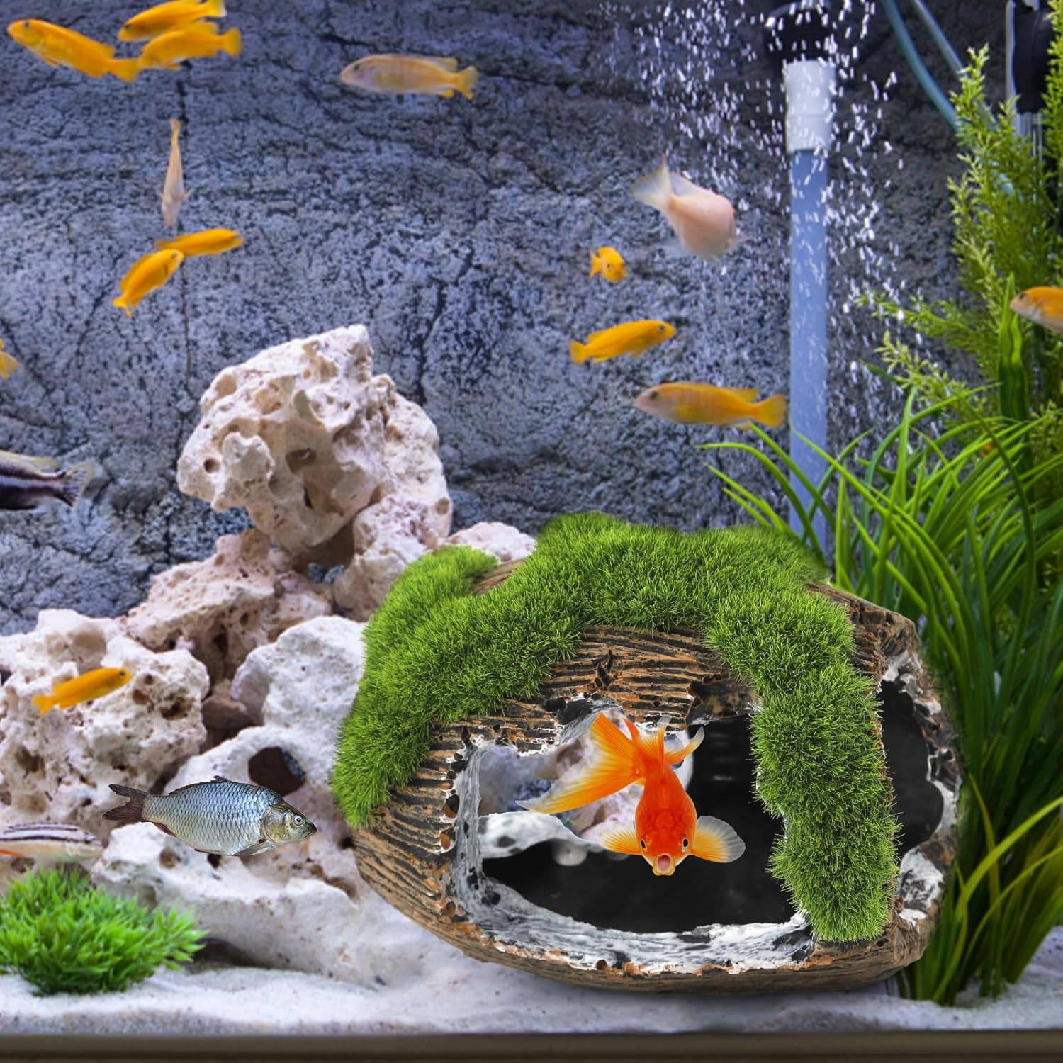 NQEUEPN Broken Barrel Fish Tank Decor, Fish Tank Accessories Decorations Resin Betta Fish Hideout Cave for Fish Tank Ornaments for Small Animal Play Rest Hide Breed image number 5