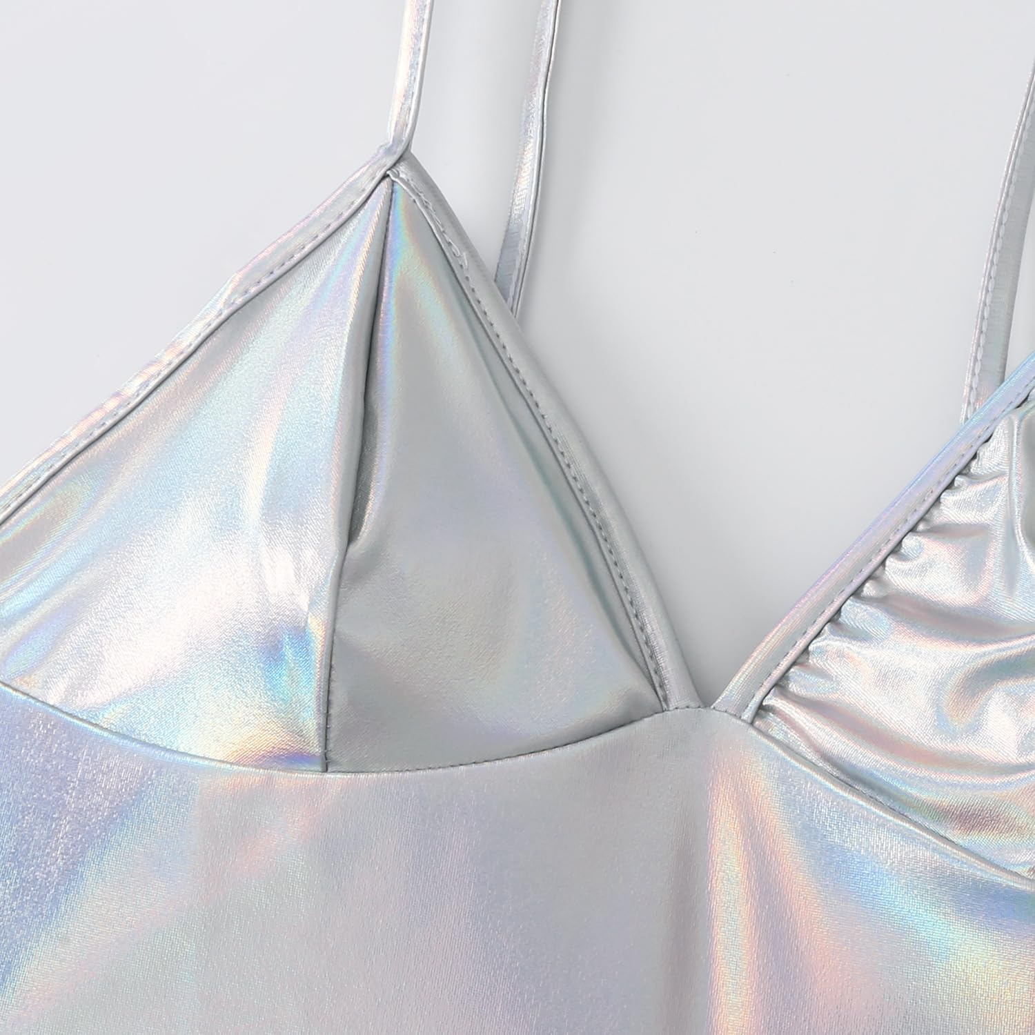 Women'S PU Crop Tops Shiny V-Neck for Dancing Raves Festivals Costumes image number 6