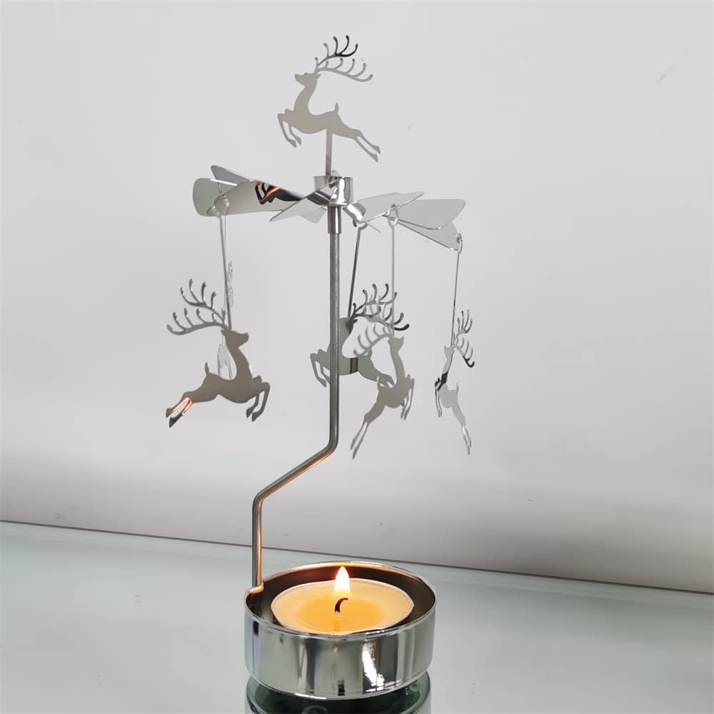 Kingnero Rotary Candle Holder Spinning Candleholder Tea Light Candle Powered Carousel Small Gift (Reindeer)