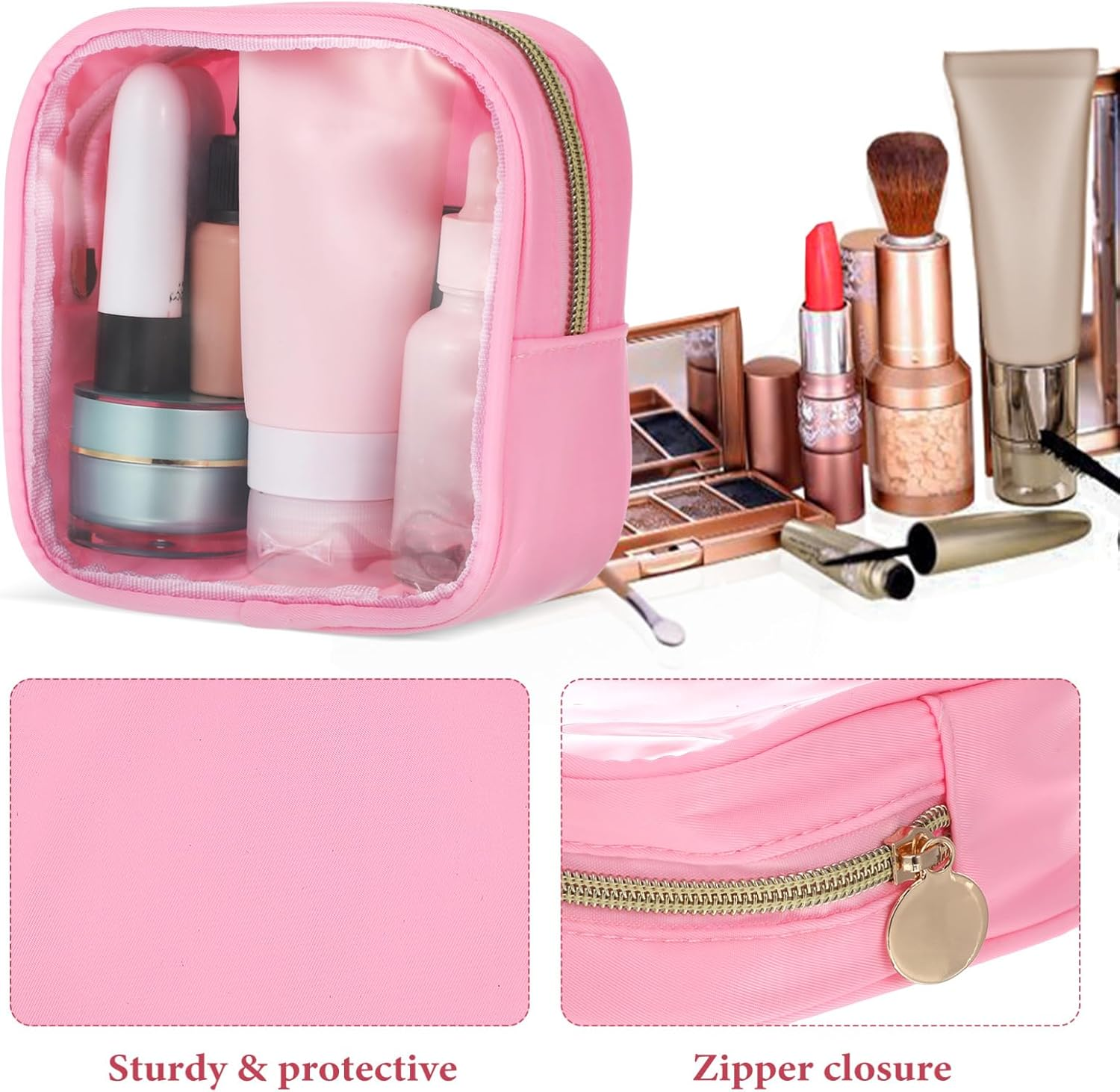 DDPOND Mini Clear Makeup Pouch Zipper Travel Cosmetic Bag for Skincare Earphones Durable Storage with Clear Front for Easy Access Toiletry Bag for Women Men image number 6