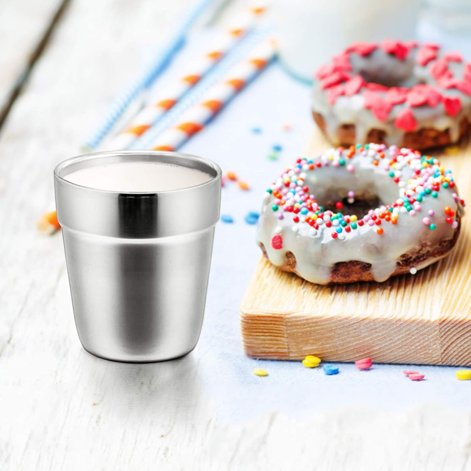 E-Far Metal Cups for Kids Baby, 6 Ounce Stainless Steel Insulated Cups for Toddler Children, Training & Transition, Double Wall & Shatterproof, Mirror Polished & Dishwasher Safe - 2 Pack image number 4