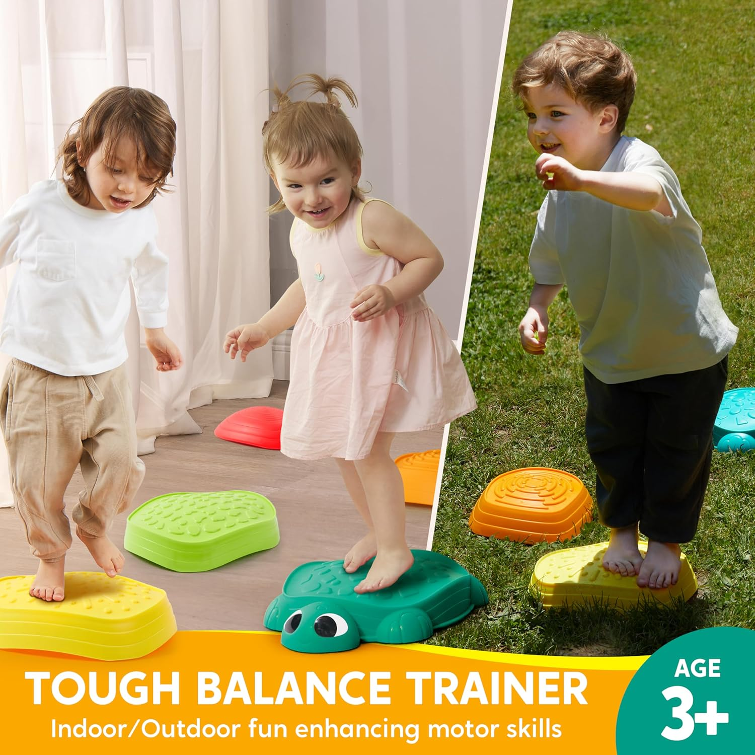 JOYIN 5 Pcs Turtle Balance Stepping Stones, Kids Turtle Path Jumping Stones, Toddler Obstacle Course Coordination Game Toys Indoor or Outdoor Play for Kids Aged 3+ image number 6