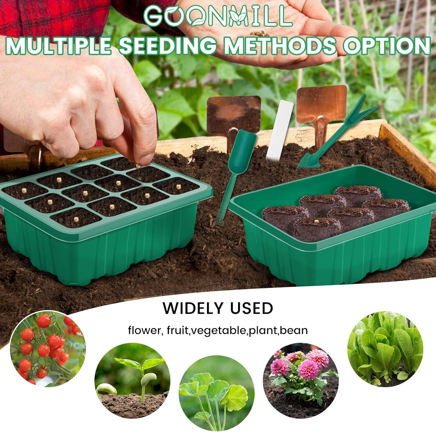 Seed Starter Tray with Grow Light, 5 Packs Plant Starter Tray Seedling Starter Kit with Humidity Domes Base Indoor Greenhouse Mini Propagator Station for Seeds Growing Starting (12 Cells per Tray) image number 6