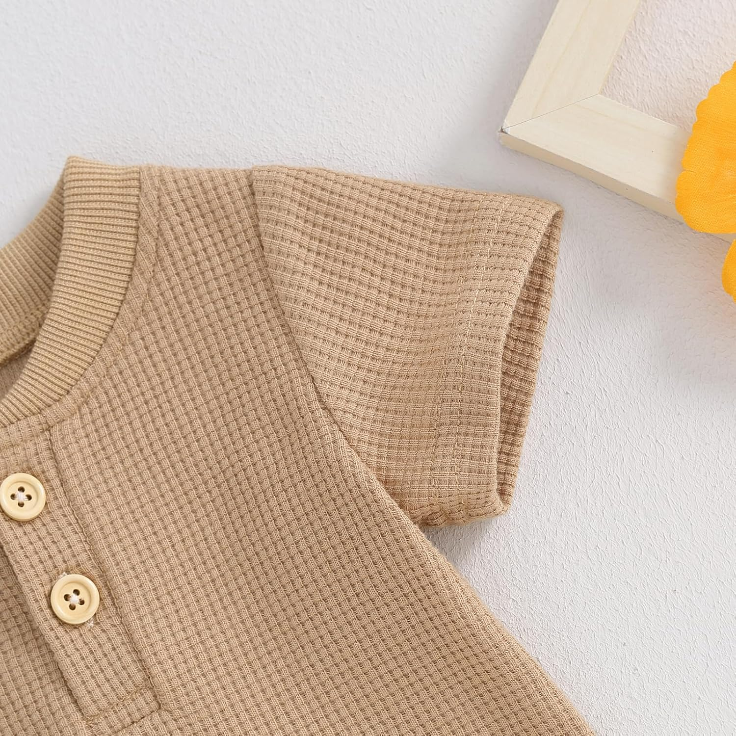 Kuriozud Newborn Baby Boy Summer Clothes Button Short Sleeve Romper Bodysuit Shorts Set Infant Soft Waffle Outfit image number 7