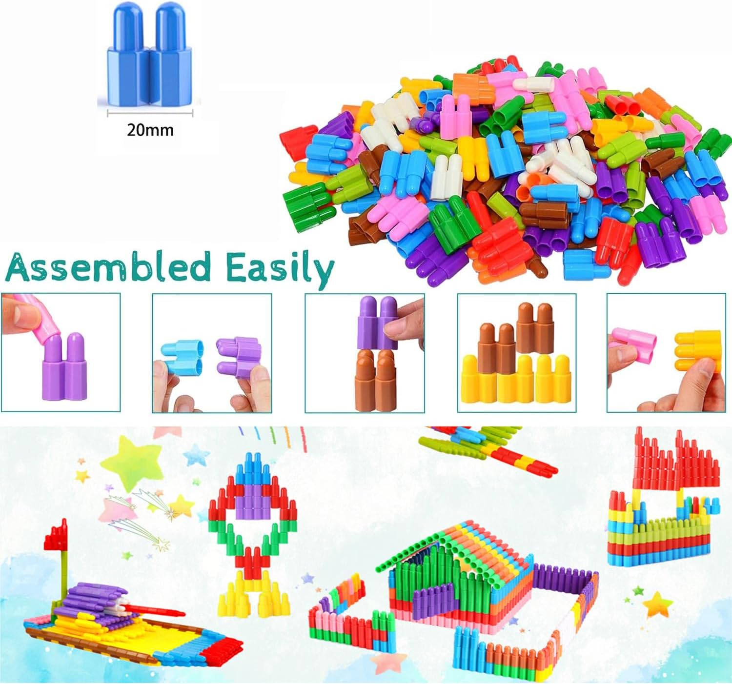 Cawtiuly Kids 160Pcs Building Blocks Set Educational STEM Building Toy, Construction Block Toys Set Learning Playset Kit for Boys Girls, Child Brain Development Preschool Kindergarten Toy Age 3+