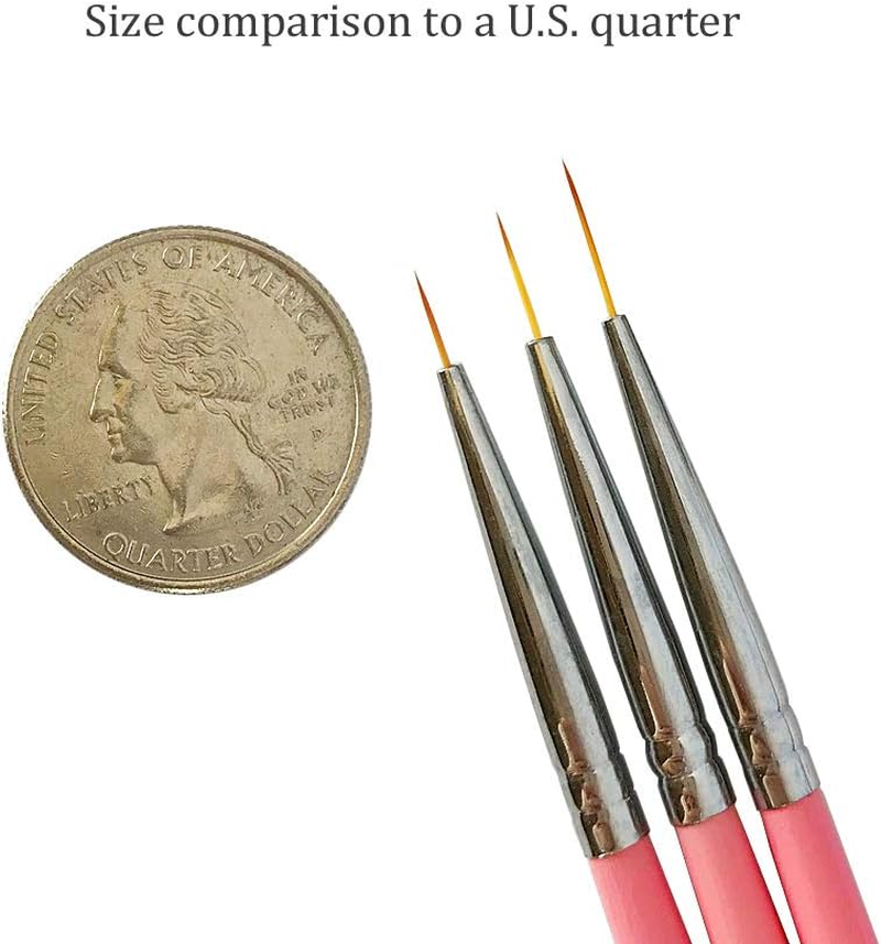 Winstonia Super Fine Nail Art Brush Set for Thin Lines, Tiny Details, Fine Drawing, Delicate Coloring. 3 Pcs Brushes Kit - BERRY WINE