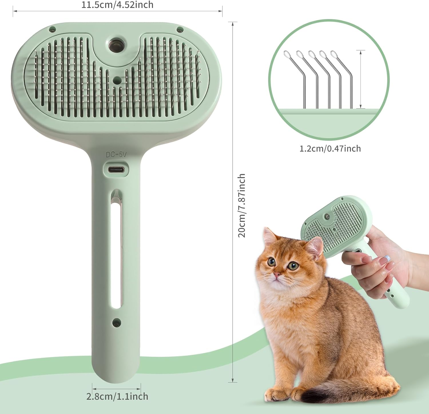 Pet Spray Hair Comb, Cat Hair Brush with Water, Pet Hair Removal Comb with Water Tank, Wet Cat Comb, 2 in 1 Cleaning Brush Cat,Cat Brush with Release Button,Pet Hair Cleaner Brush for Cat (Sky Blue)