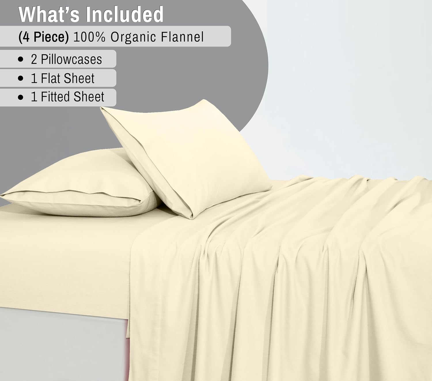 RUVANTI Organic Flannel Sheets Full Size - 100% Cotton Double Brushed Bed Sheet Set - Deep Pocket 16 Inches - All Seasons Breathable, Extra Soft, Warm & Cozy - 4 Pieces - Winter White image number 6