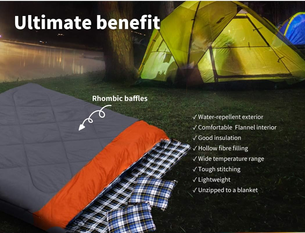 Mountview Double Sleeping Bag Bags Outdoor Camping Hiking Pillow -10℃ Thermal image number 3