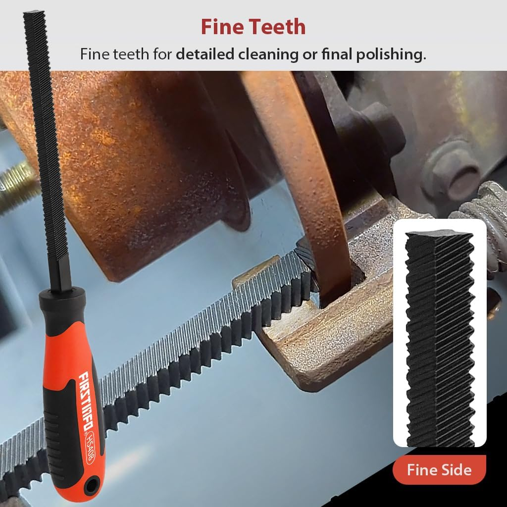 FIRSTINFO H5408 Course and Fine-Tooth Brake Caliper File | Rust Corrosion Removal | Four-Sided | HRC 62-66 | 9Mm File Width | 150Mm File Length image number 2