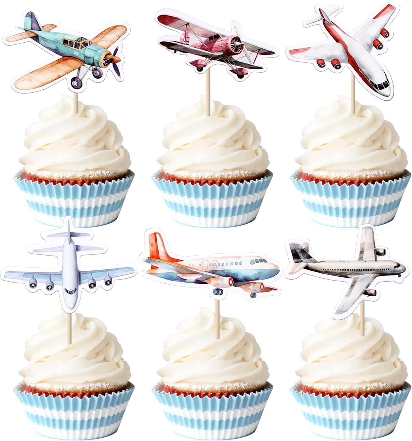 36 Pack Airplane Cupcake Toppers Glitter Plane Cupcake Picks for Baby Shower Aviation Fighter Theme Birthday Party Cake Decorations Supplies (Color-01) image number 2
