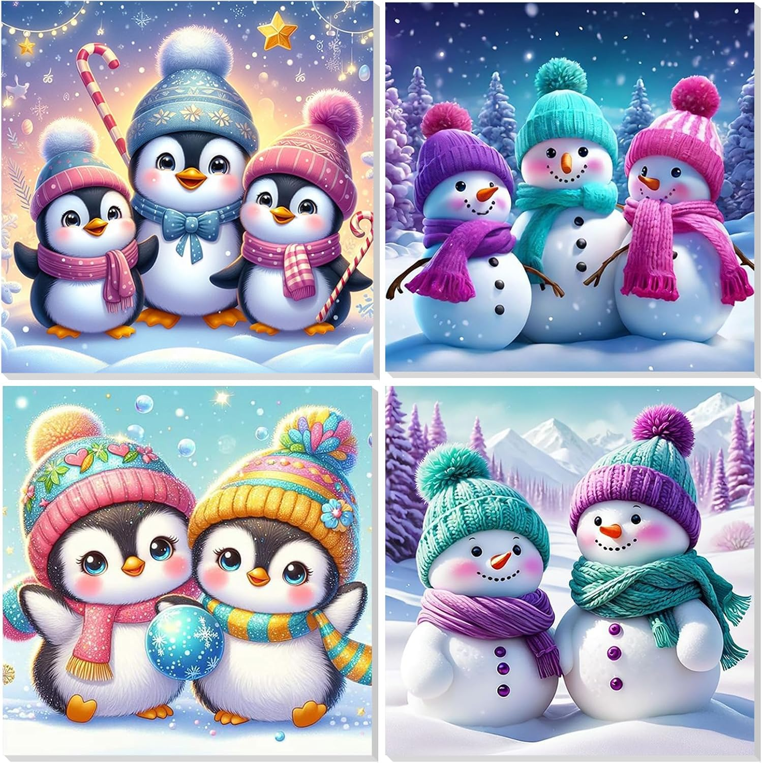 HEIBAGO Christmas Framed Paint by Numbers for Audlts, 4 Pack Animal Paint by Numbers Canvas, Audlt DIY Owl Oil Paint by Numbers Kits, Elk Painting Art Craft for Home Wall Decor 20X20Cm