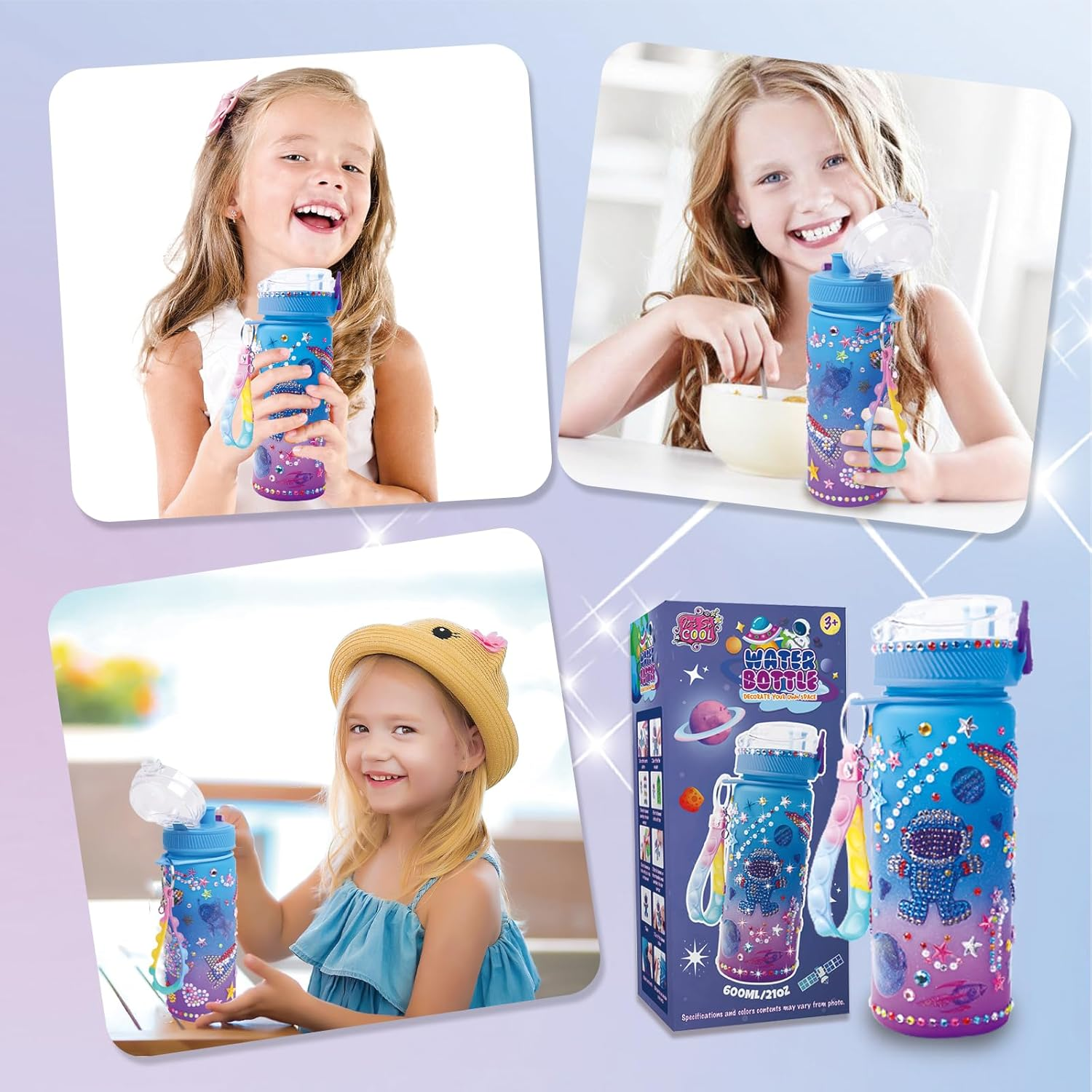 Decorate Your Own Water Bottle Kits for Boys Girls - Gem Diamond Painting Arts and Crafts Toys Gifts for 4-12 Year Old Boys Girls Kids Birthday (Colored Astronauts) image number 5
