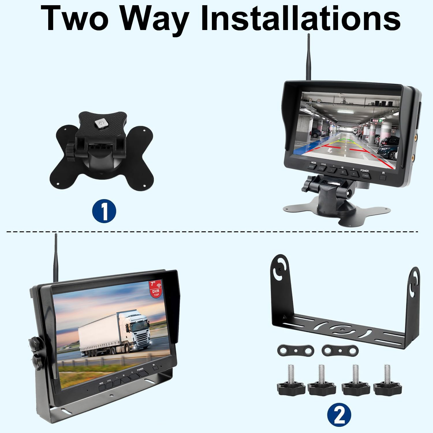 Vanxse Vehicle 720P Digital Wireless Backup Camera System 1024X600 7Inch AHD IPS Monitor DVR Loop Recorder+Ip69K Waterproof IR Wireless Reversing Camera Dash Camera for Truck Bus RV Trailer Car image number 2