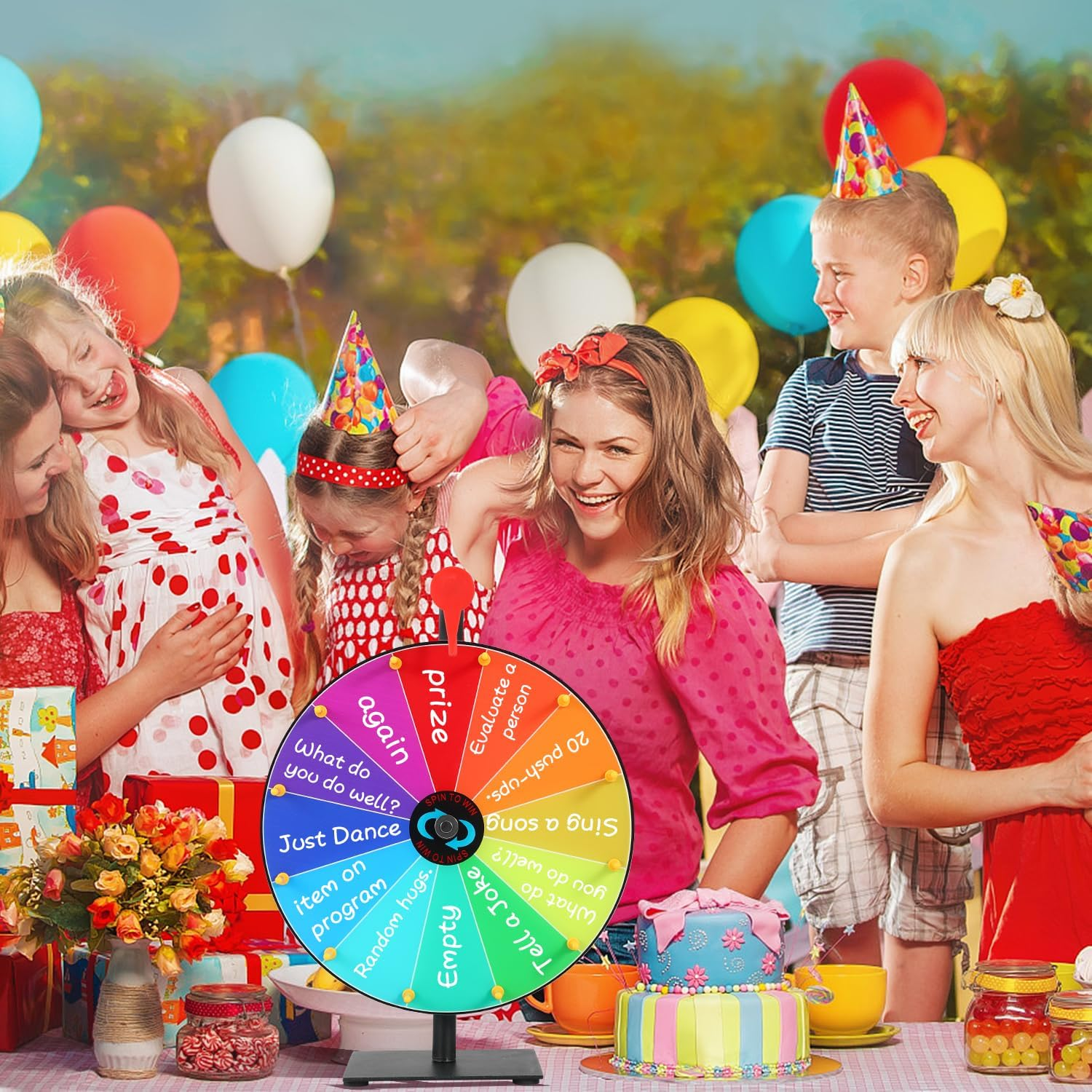 12 Inch Spinning Prize Wheel,Spinner of Fortune with Stand Tabletop Roulette Spinner with Dry Erase Marker and Eraser 12 Slots Color Roulette Wheel Game for Roulette Raffle Carnival Trade Shows image number 3