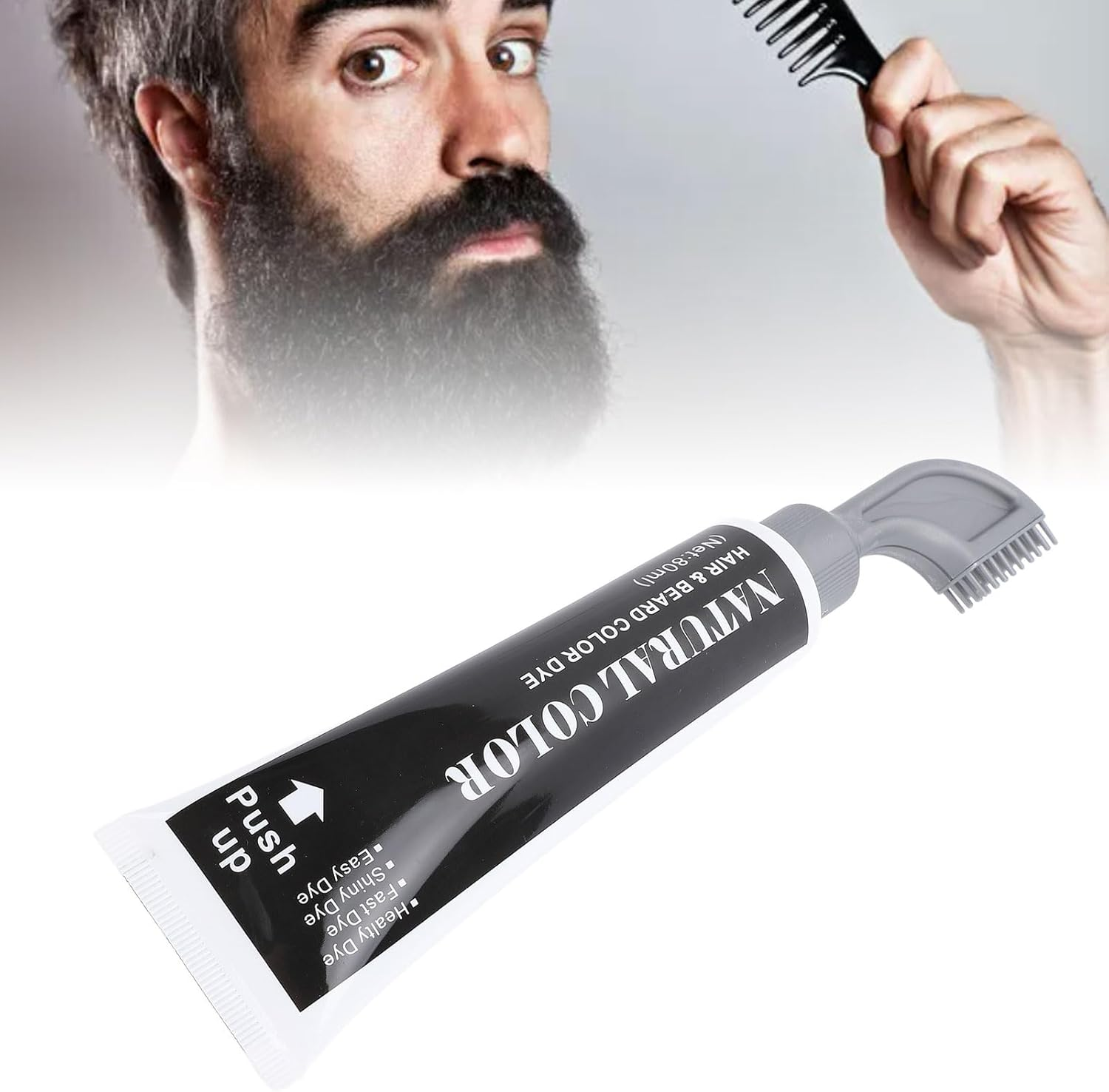 Beard Dye Shampoo, 80Ml Beard Dyeing Comb Black Beard Dye Shampoo for Mustache Long Lasting Black Beard Dye for Men image number 4