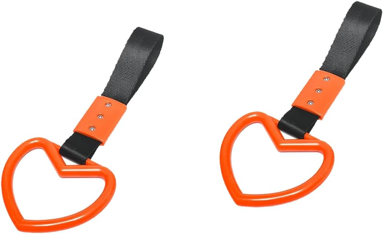 2PCS Ring Heart Shaped Car Hand Straps, Cute Rear Bumper Warning Rings Drift, Warning Loops for Car Interior Decor (Orange & Black)