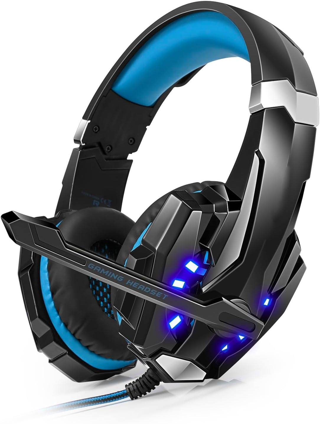 Plyisty USB Gaming Headset for PC, Noise Cancelling over Ear Headphones with Mic, LED Light, Wired Computer Headset for Laptop, Office (White)