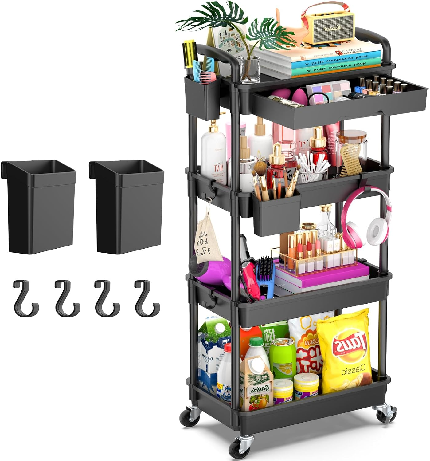 Yeabett 3 Tier Craft Trolley, Storage Trolley on Wheels Utility Cart with Drawer for Kitchen, Bathroom, Office, Living Room, Blue