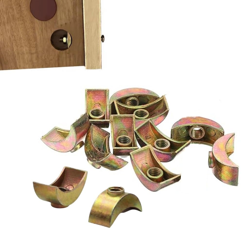 12Pcs M6 Half Moon Nuts Washers,Spacer Washer, 6Mm Hole Dia Bronze Tone Connector Nuts, Zinc Alloy External Thread Lock Washer, Spacer Connector Hardware Fittings, for Connect Furniture image number 4