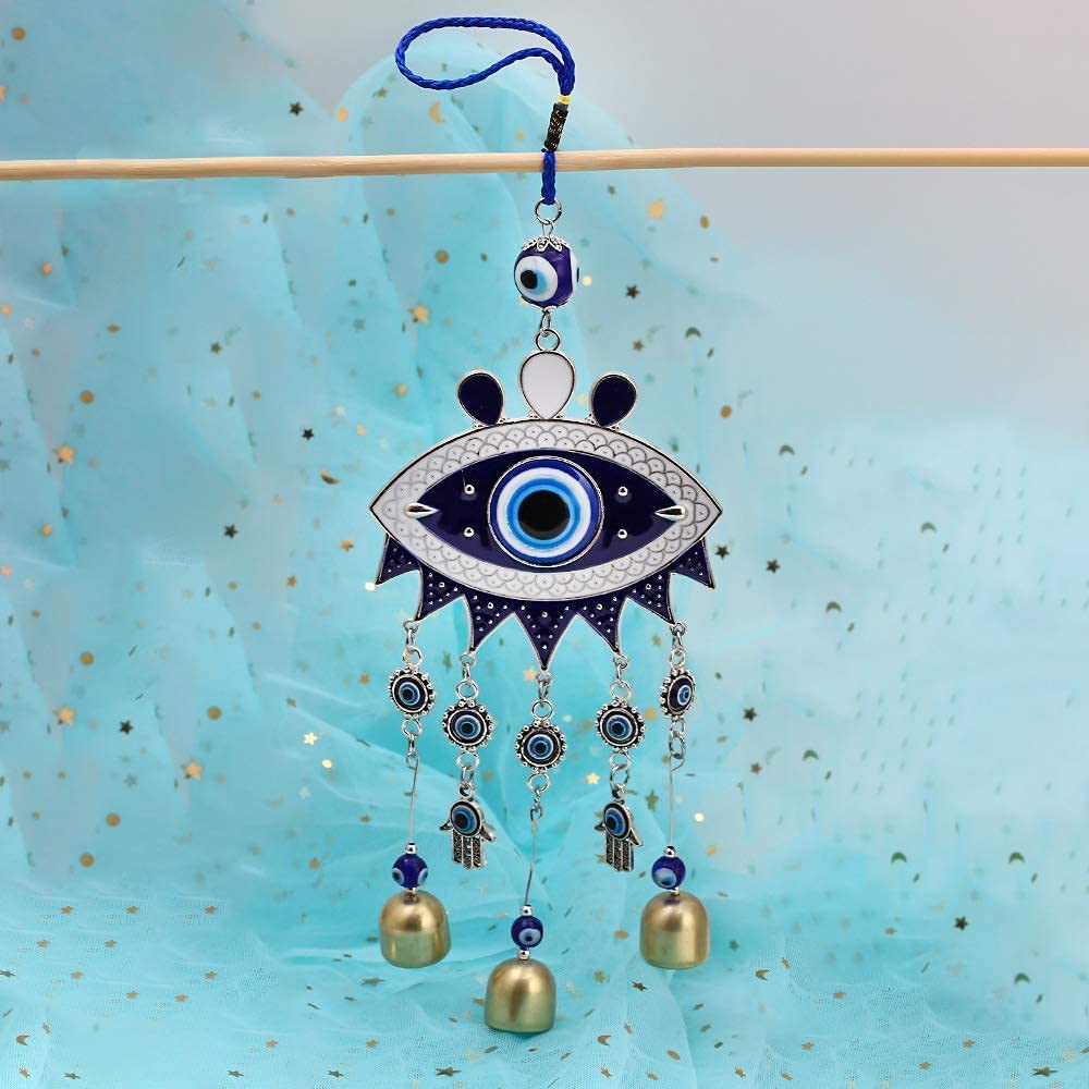 Evil Eye Wind Chimes and Wall Hanging Decoration - Big Devil Blue Eye Wind Bells Handcraft Hanging Decoration - Car Charm image number 5