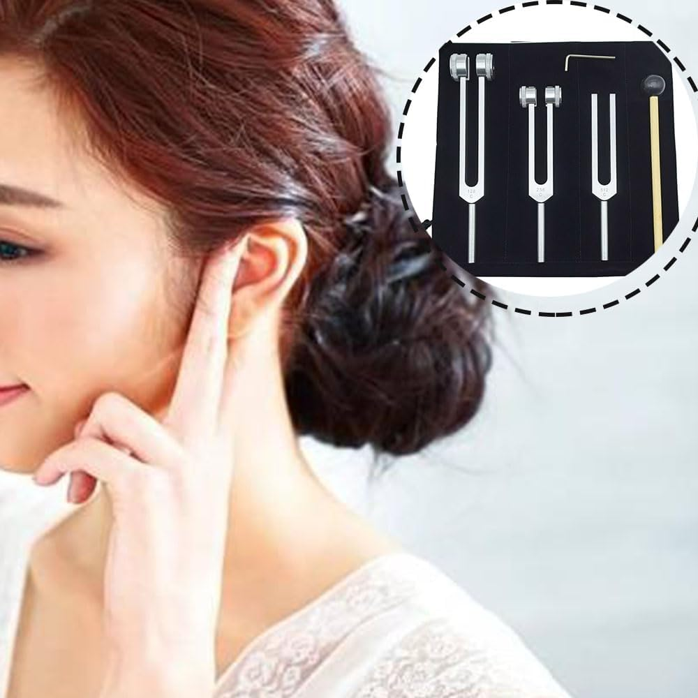 Tuning Forks Set,Armastuse 4 Pack Tuning Fork Set(128Hz, 256Hz, 512Hz) with Tuning Fork Hammer for Sound Sound Vibration Tool(Silver)