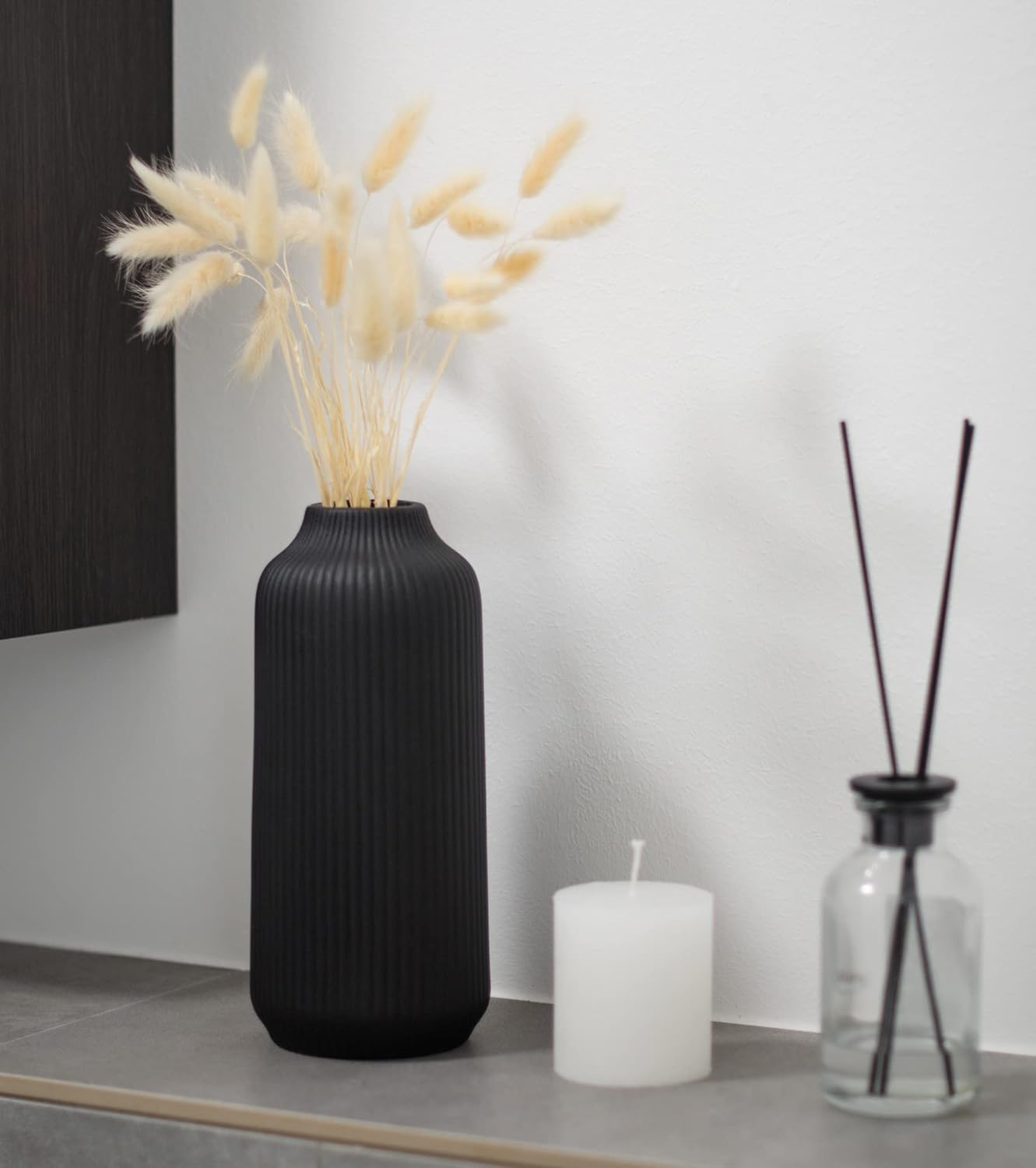 Flature Ceramic Vase, Nordic Style, Decorative for Pampas Grass or Flowers, Black Matt, 8 Inch, round Shape, Perfect for Living Room image number 2