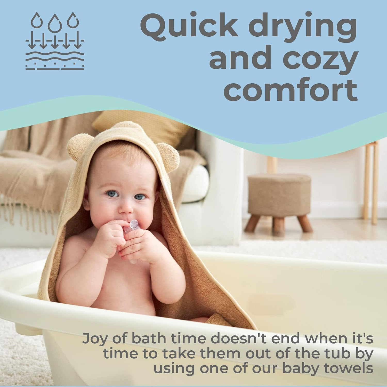 Munich Blue Hooded Bath Towel for Newborn and Toddler Girls and Boys - Soft and Cozy Baby Towel with Cute Bear Ears (Oat Color, 600GSM, 90X90Cm) - Ginger Red image number 2