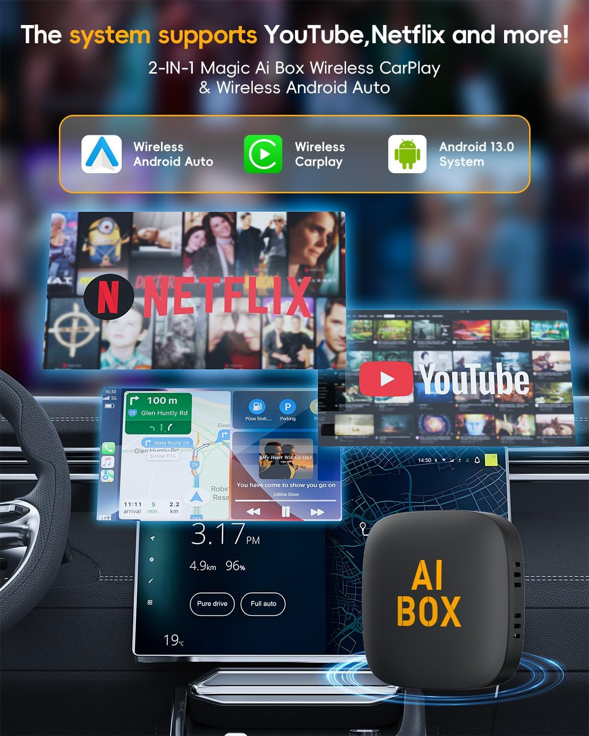 Wireless Carplay Adapter and Android Auto Adapter for Netflix/Youtube Wired to Wireless Carplay Dongle Magic Carplay Ai Box TF Card/U Disk Magic Link Plug and Play image number 5