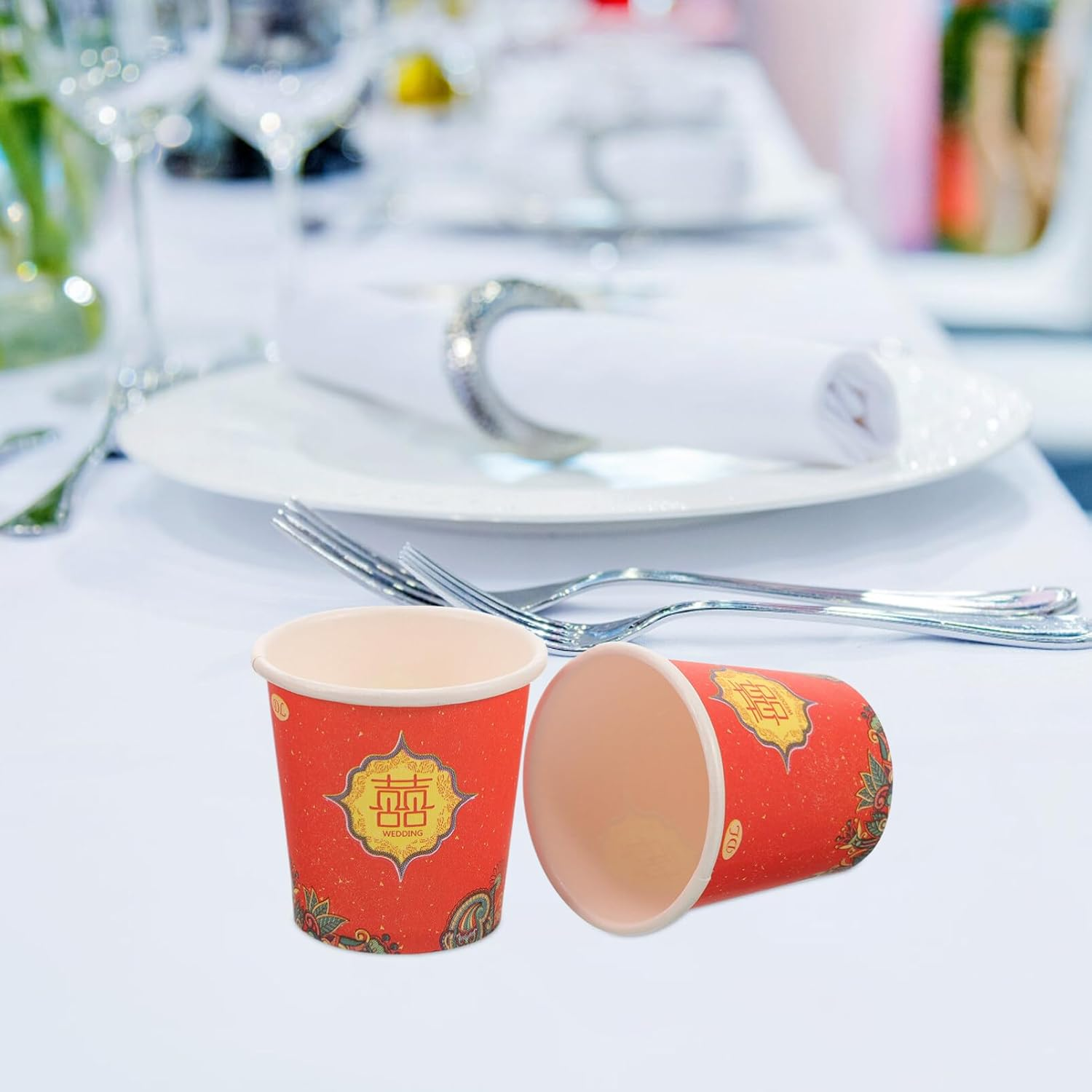 Wedding Paper Cups, 100Pcs Chinese Themed Tea Cup Coffee Beverage Water Cup Cold for Chinese Wedding Party image number 3