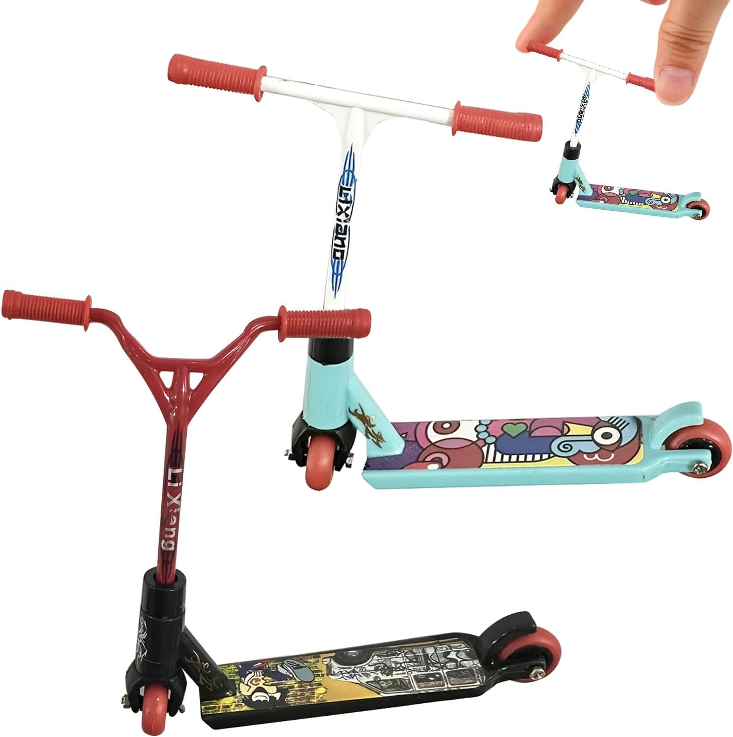 Tech Deck Scooter,2Pcs Finger Scooter,Plastic Tech Deck,Cute Mini Teck Deck,Finger Skateboards for Party/Finger Training/Birthday Gift/Finger Board/Finger Bike(Curved Front Red+Straight Front White) image number 6