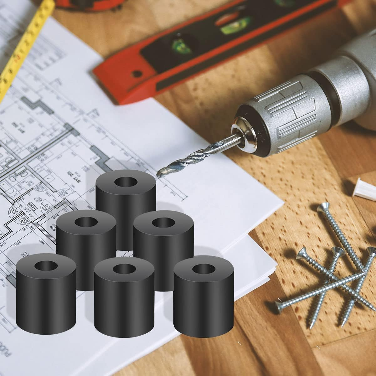 10Pcs Tear Resistant Multi-Purpose Rubber Spacer 1" OD X 3/8" ID X 1" Thick Rubber Bushing Solid Smooth round Neoprene Rubber Washers for Car,Motor,Bars Accessories image number 5