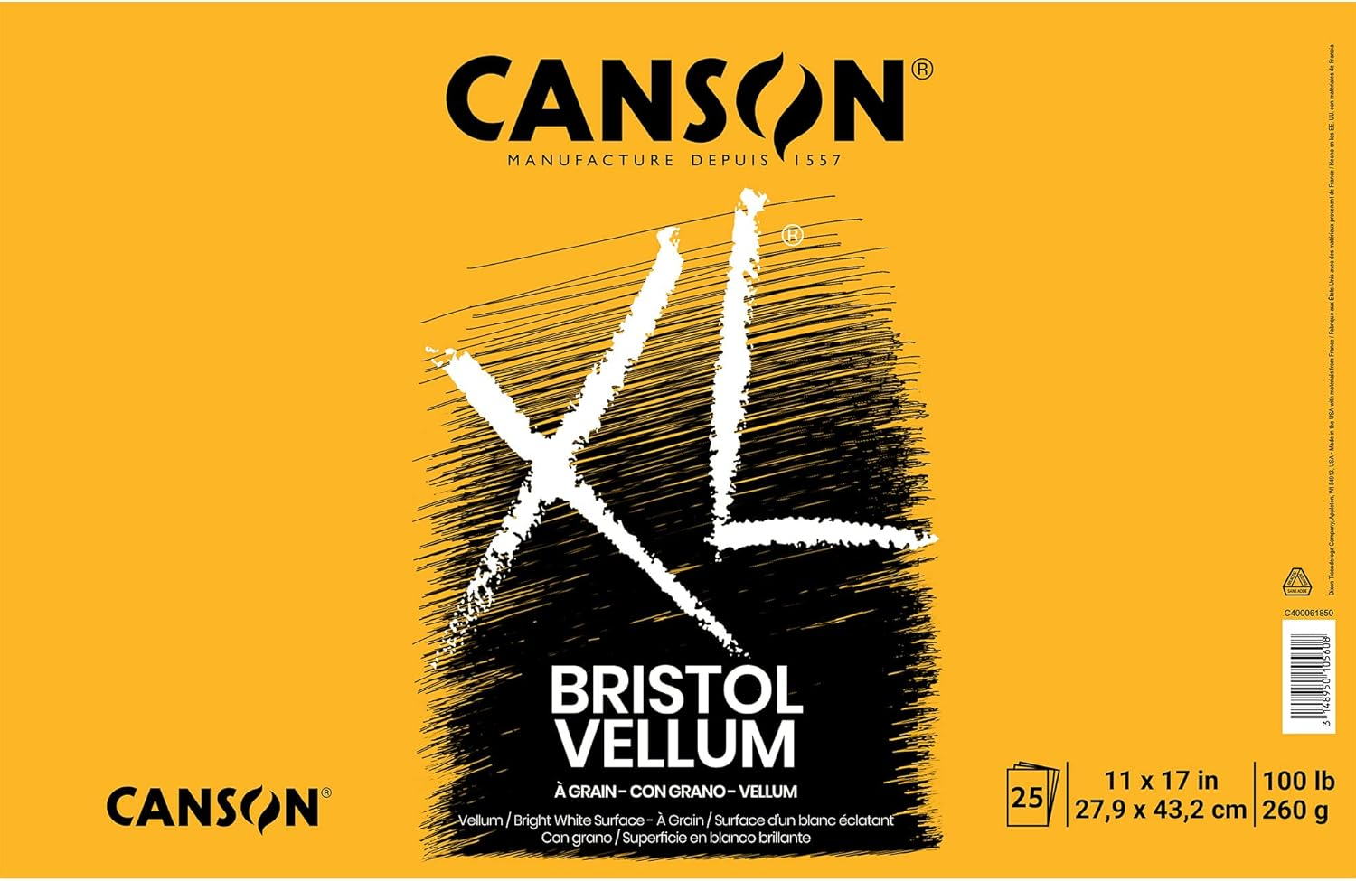 Canson XL Series Bristol Paper, Vellum, Foldover Pad, 11X14 Inches, 25 Sheets (100Lb/260G) - Artist Paper for Adults and Students - Charcoal, Pen and Ink, Marker, and Pastel image number 2