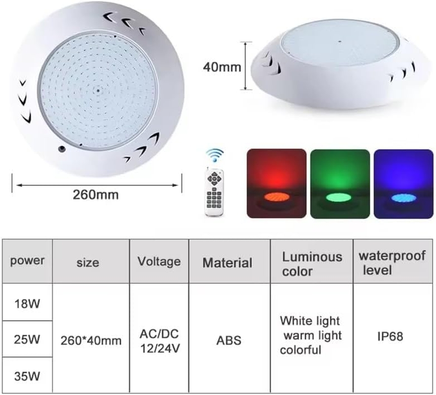 Pool Light Underwater RGB Multicolor Changing LED Lights IP68 Swimming Bright Remote Light for Pond Aquarium Garden Party Inground Pool DC12V 55W image number 2