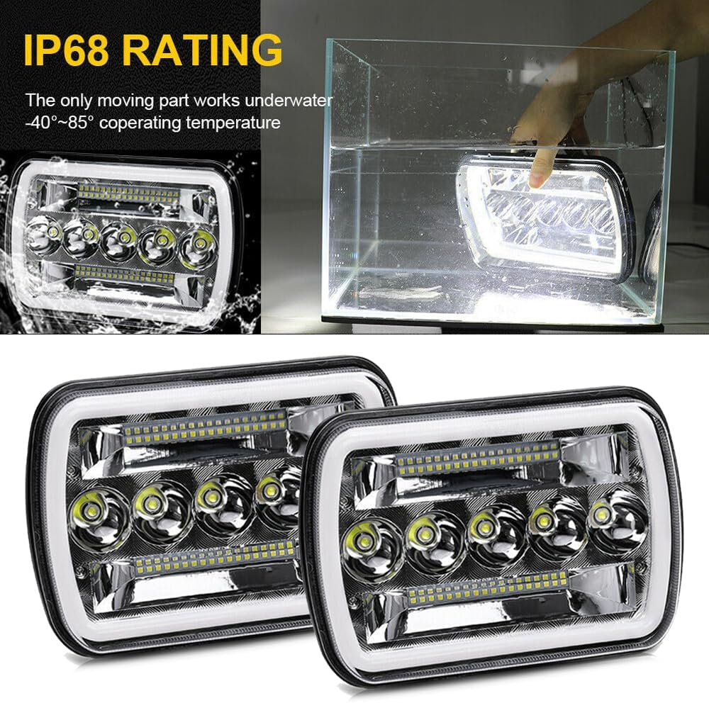 Yanchaofei 5X7 7X6 in LED Headlights Replacement for Chevy S10 Blazer Express Cargo Van 1500 2500 3500 Pickup Dod-Ge Ram F250 E350 Wrangler YJ XJ Cherokee Truck with 45W Hi/Lo Beam Amber/White DRL