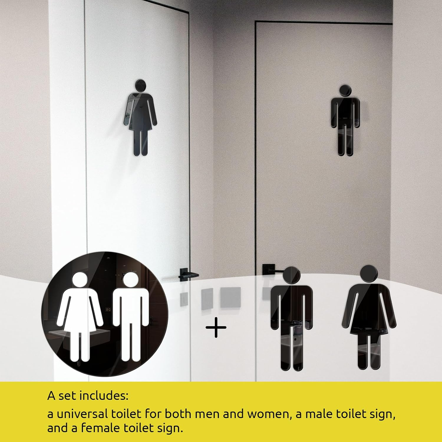 All Gender Restroom Sign Peel and Stick, Acrylic Mirror Sticker Gender Neutral Bathroom Signs Wall Decor Decal, Vinyl Unisex Bathroom Door Sign, Men and Women Toilet Sign for Home, Silver image number 3